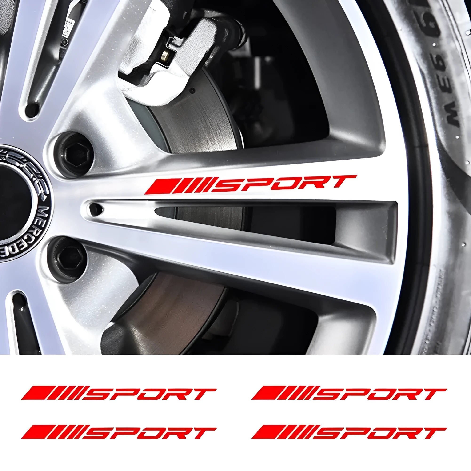 Black hollow design car sticker for alloy wheel rims, measuring 10 cm long.