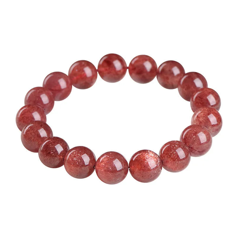 Natural strawberry quartz bracelet with geometric beads in starlight cherry red colour showing three bead size options