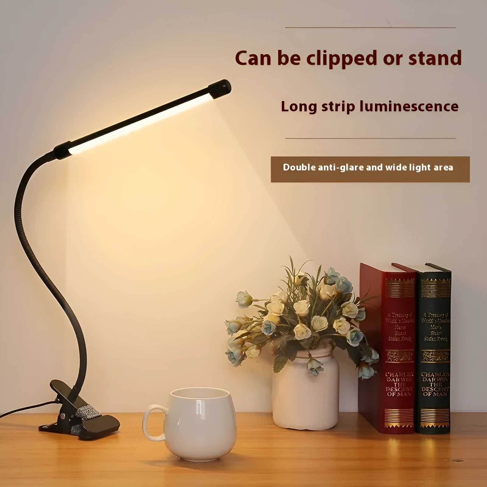 Black or white USB-powered LED desk lamp with 26 cm length for student study areas