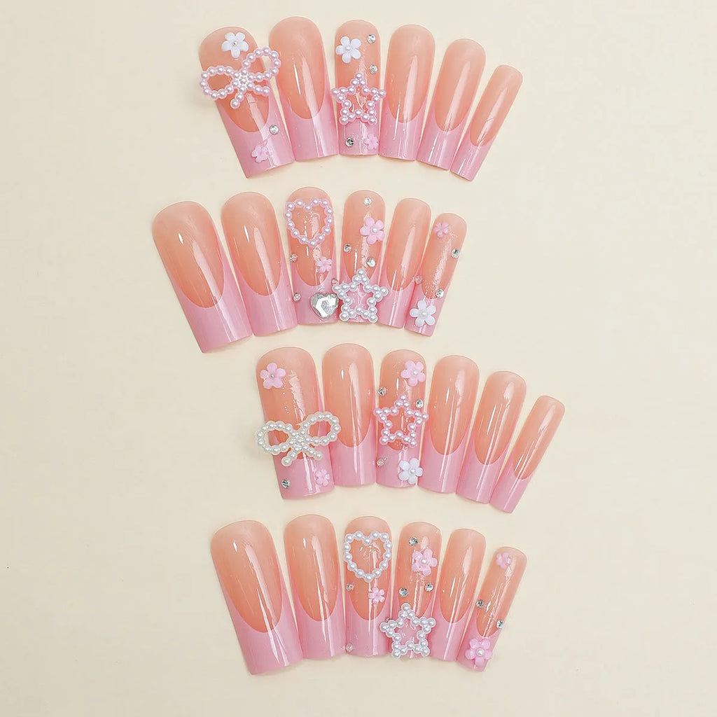 Super long water pipe French spot drill bow nail art stickers with love pattern in XB-70-48 colour