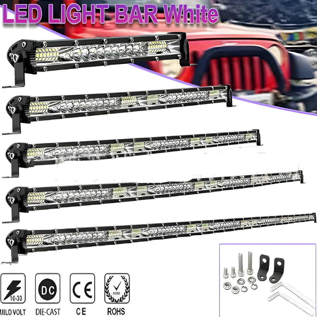 LED ultra-thin single row strip light in aluminium housing, white light, for roof or bumper mount