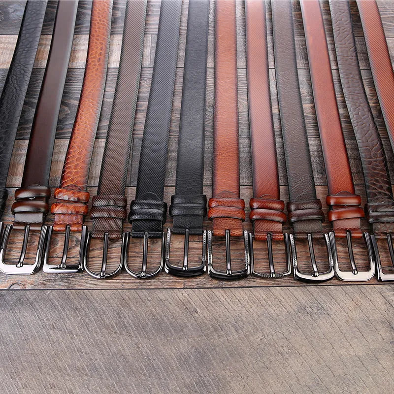 Men's business belt with alloy pin buckle and imitation leather strap in black elephant pattern, 120cm length