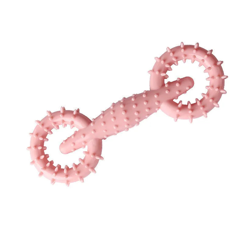 TPR thermoplastic rubber dog chew toy ring in blue green or pink measuring 16cm by 5.8cm