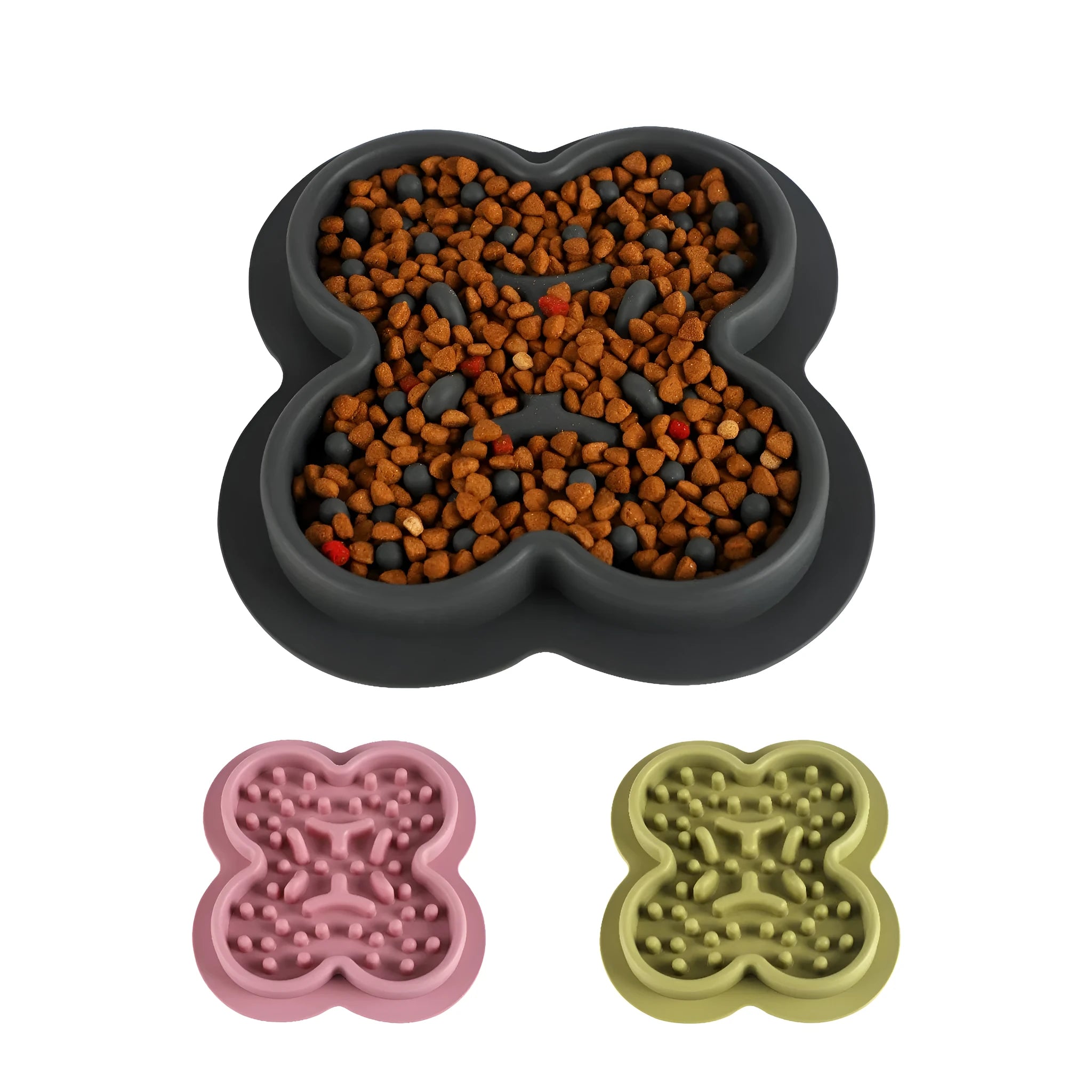Silicone pet licking mat with raised texture pattern in various colours