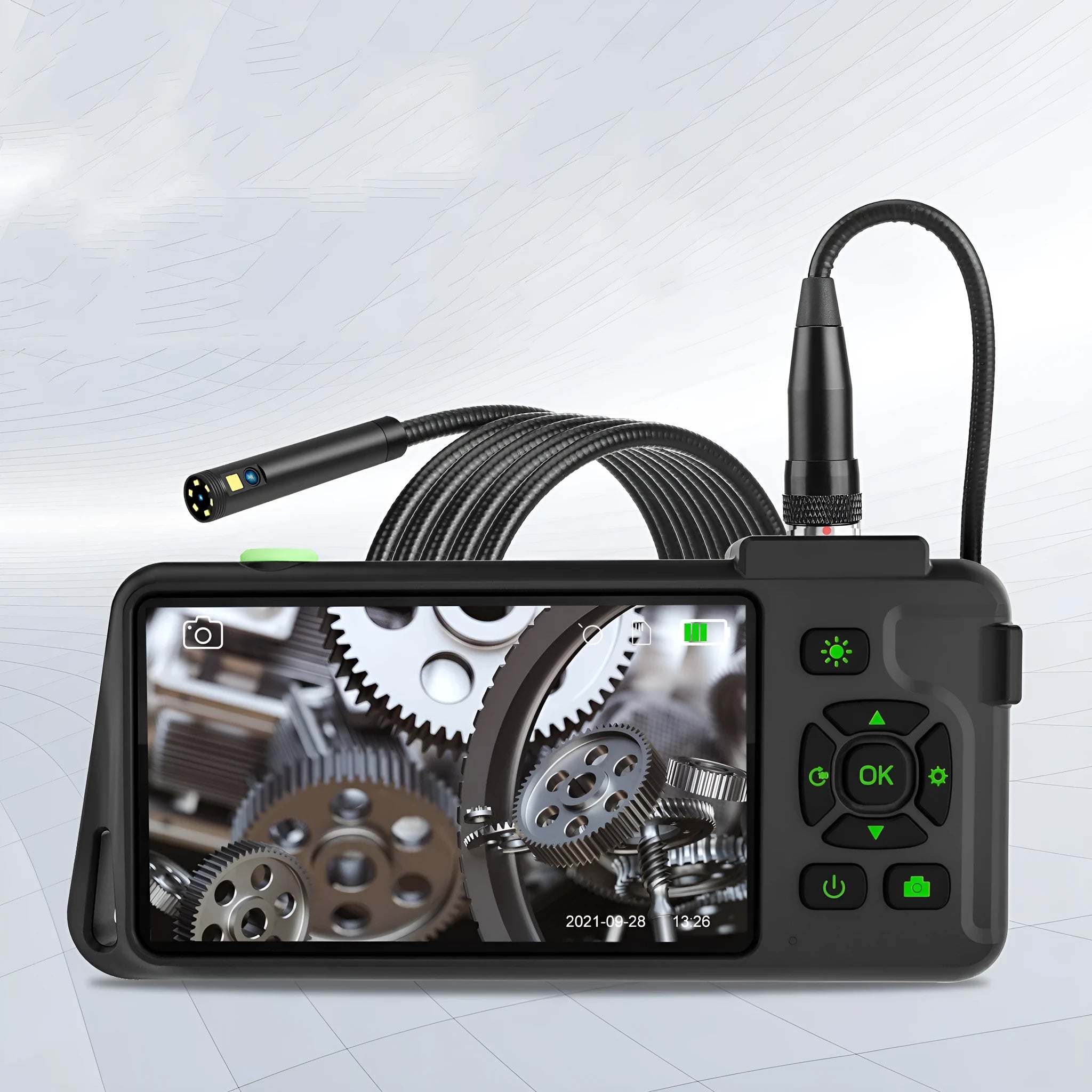 Portable industrial endoscope with 4.5-inch screen and 1-metre probe for automotive pipeline inspection