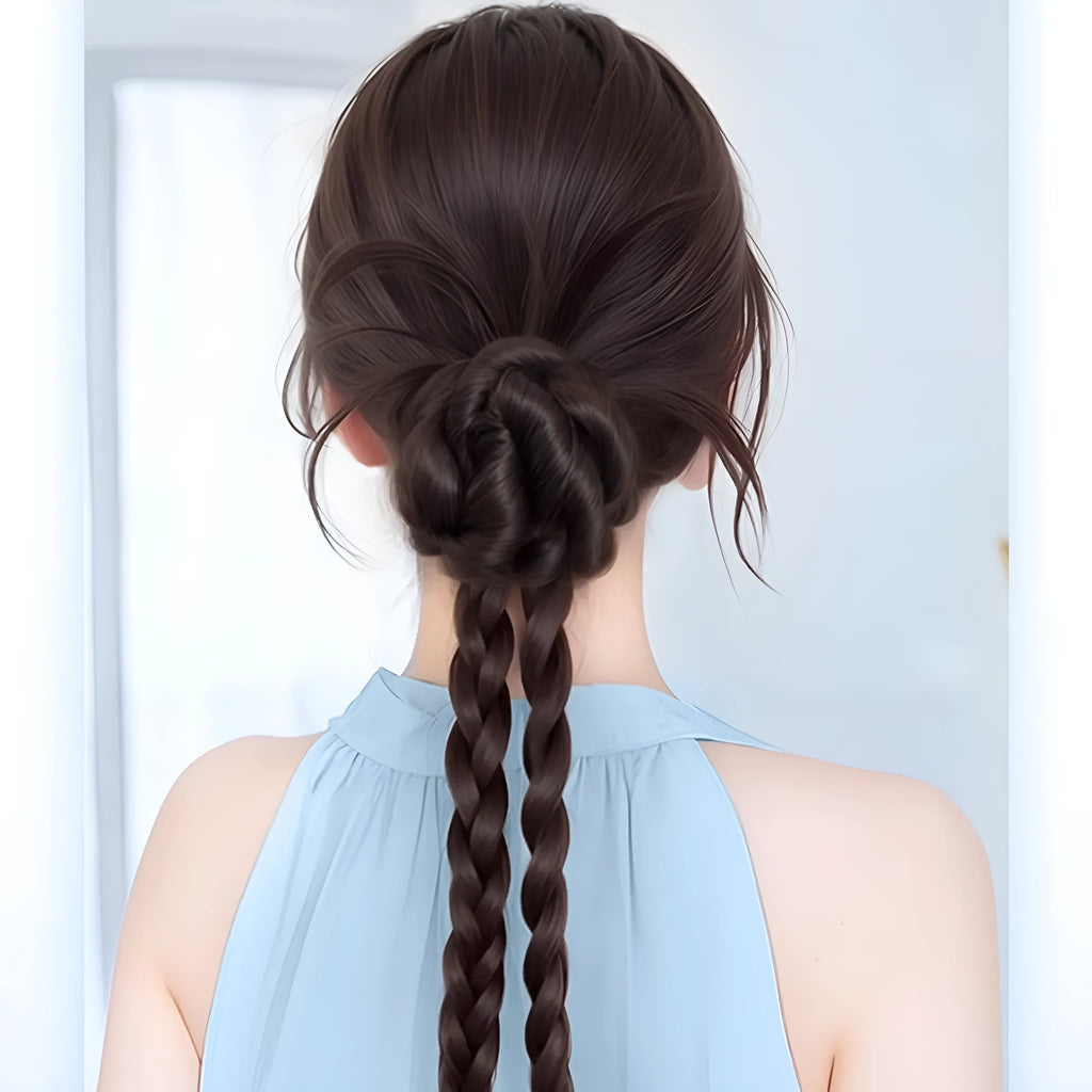 Braided children ponytail in high temperature silk available in multiple brown shades for summer wear