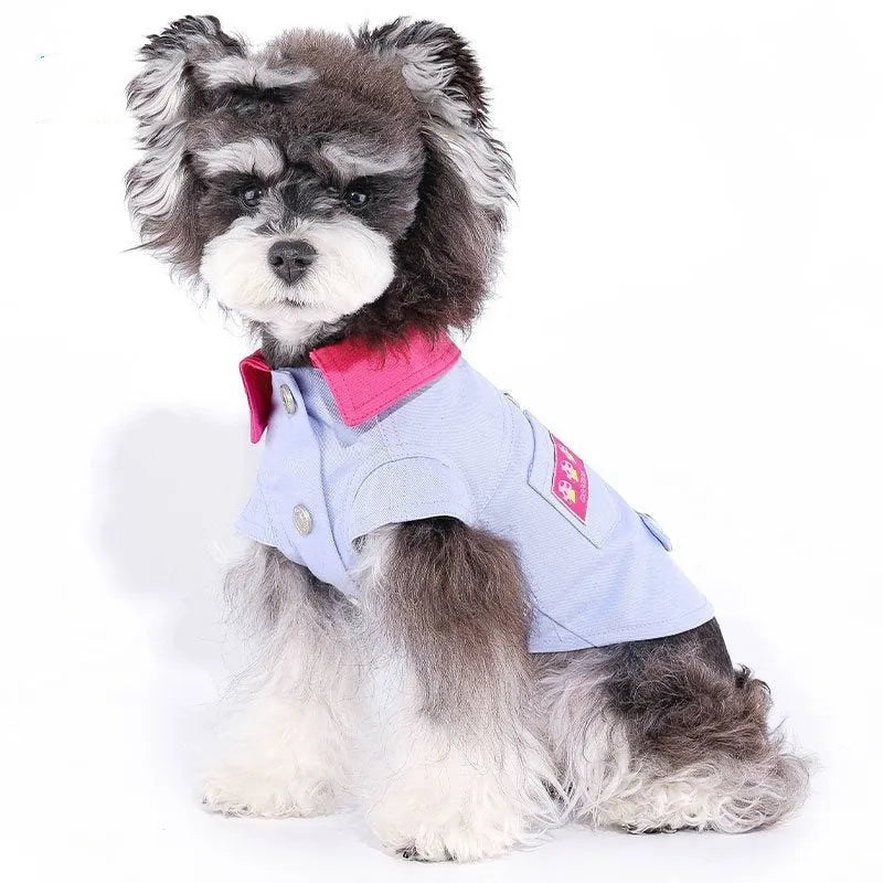 Blue polyester summer dog vest with traction rope ring for small dogs