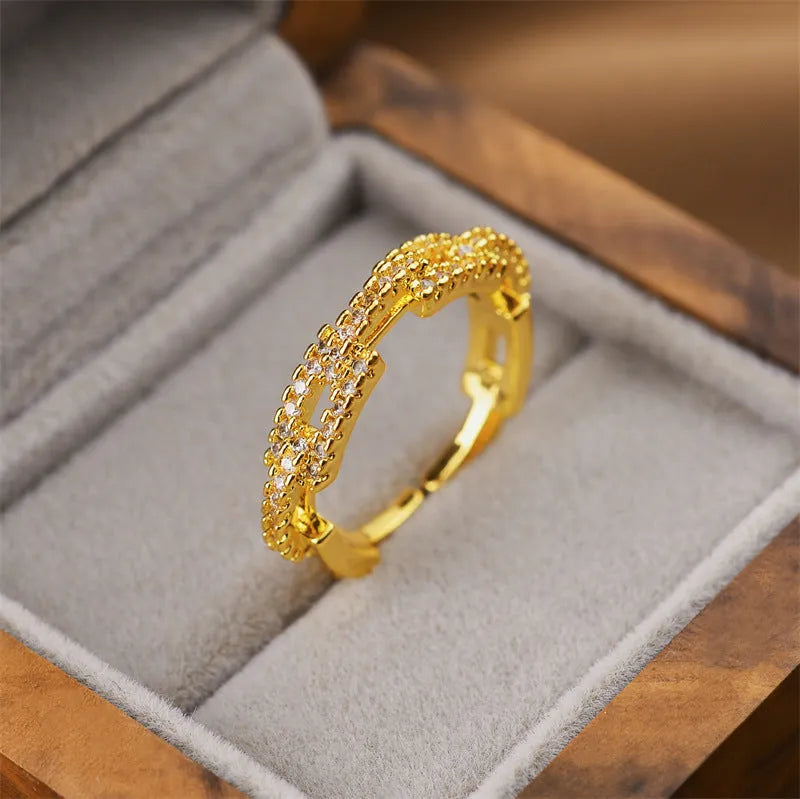 Korean fashion women's geometric open ring with electroplated gold colour finish