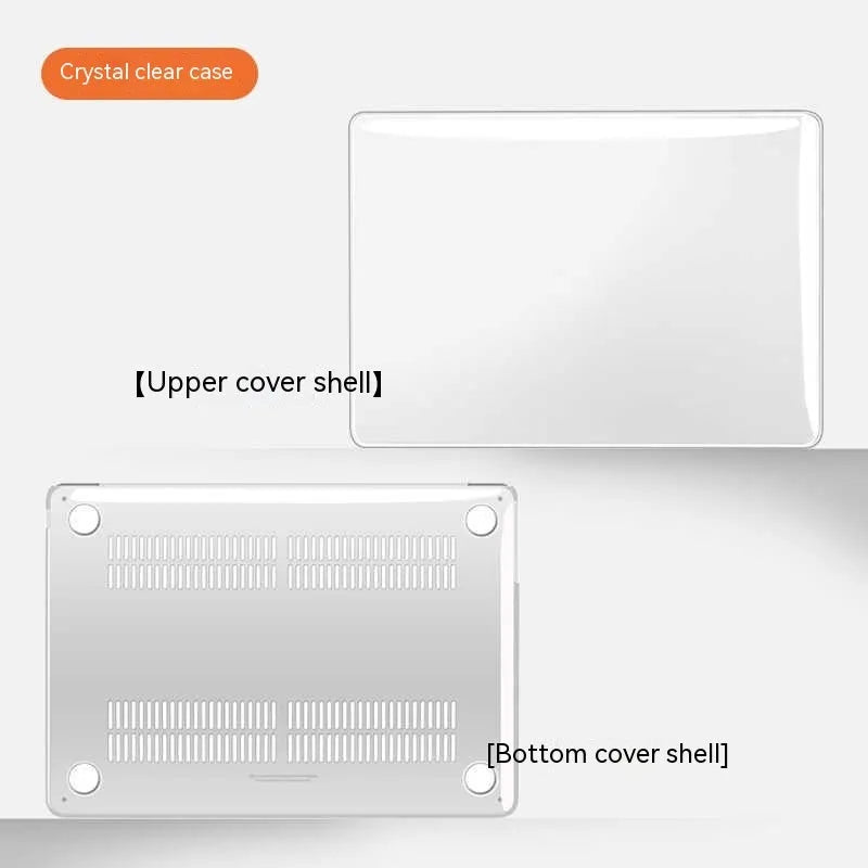 Hard shell protective case for MacBook in crystal transparent finish showing drop-resistant design