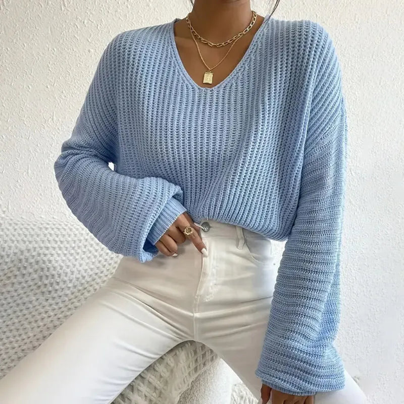 Women's casual long sleeve pullover top in solid colour with textured thread detailing