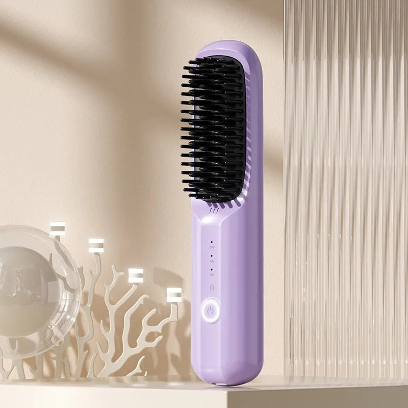 Anion wireless straight comb in beige, a cordless hair styling tool with Type-C charging port.