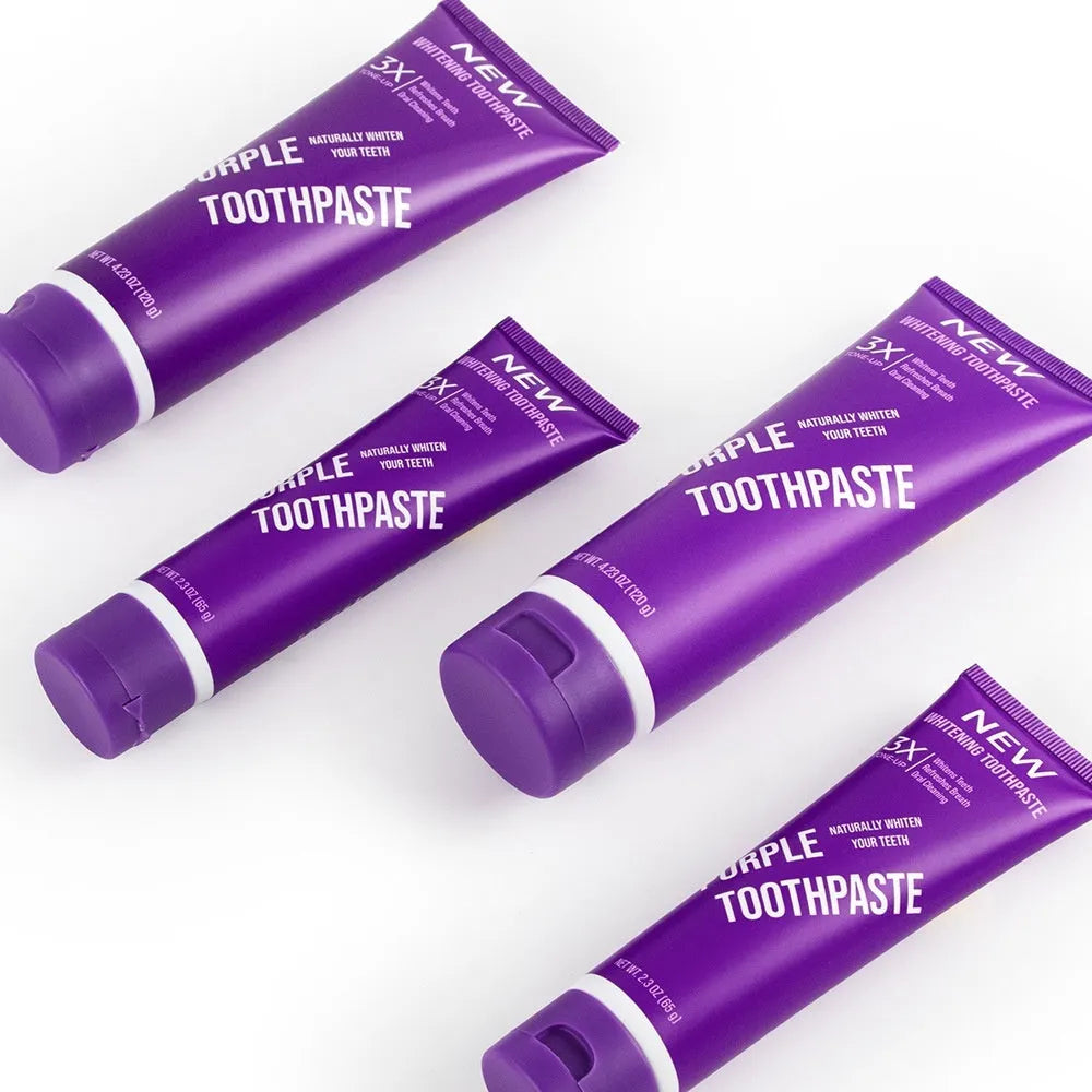 Purple whitening toothpaste in 120g tube for adult dental stain removal