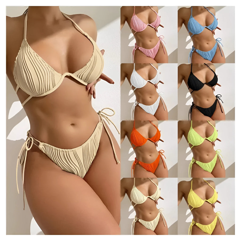 Women's steel bracket underwire bikini swimsuit in polyester fabric