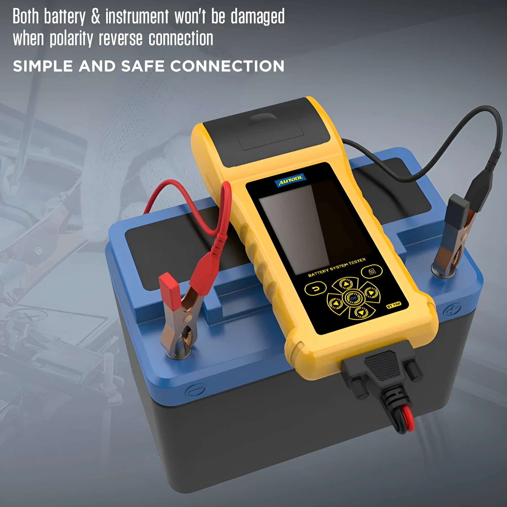 Autool BT760 colour screen vehicle battery tester with connection clips and printed diagnostic receipt