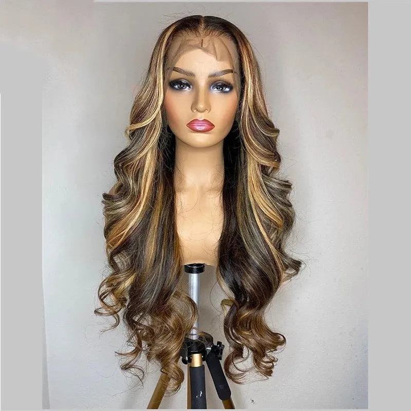 Front lace wig 134 gradient colour long curly hair cover in black and piano shades, with side bangs