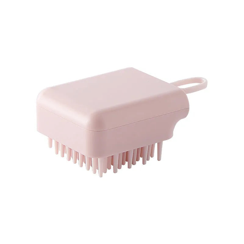 Pet dog cat bath brush with soft TPR prongs in blue colour, ergonomic design for wet and dry grooming
