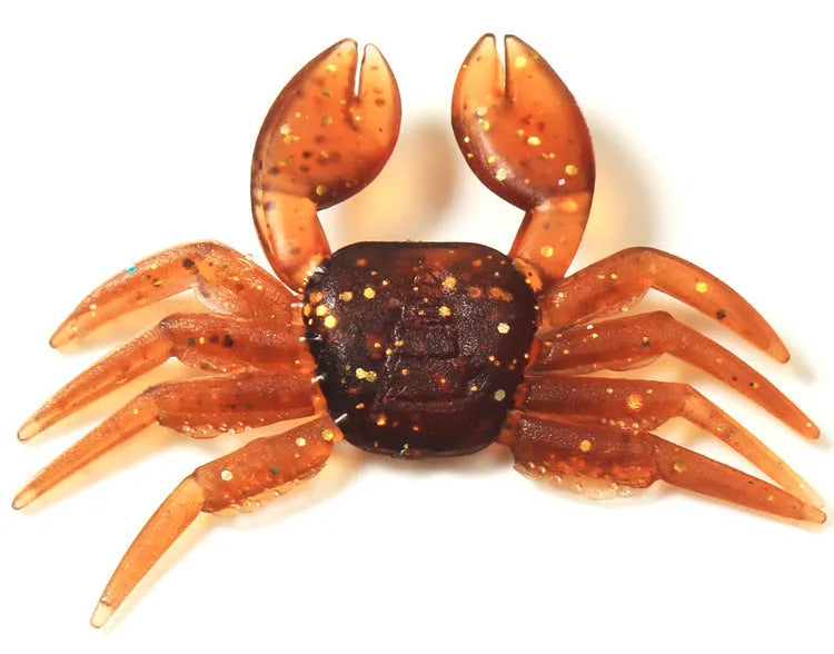 8cm brown and red PVC soft plastic crab fishing lure on a white background