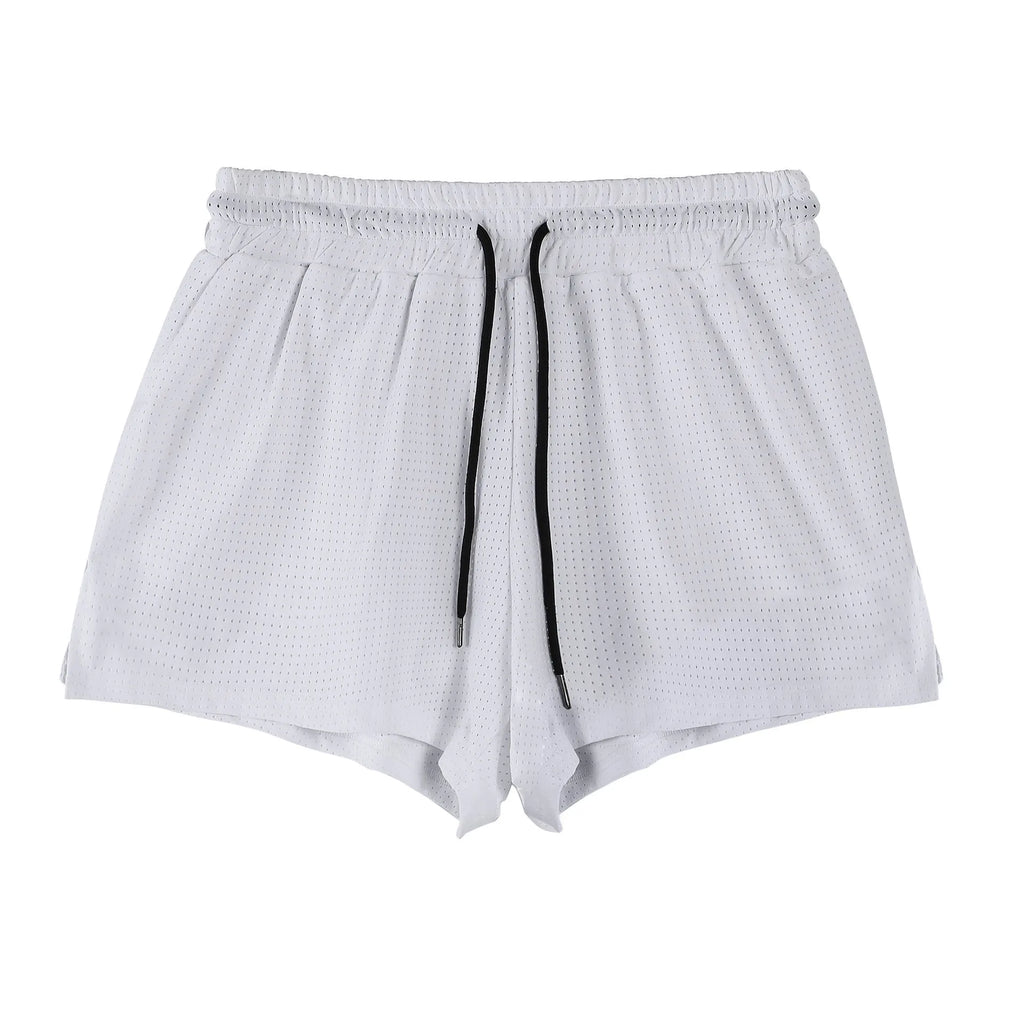 Men's quick-drying nylon summer shorts in black or white with mid-waist design