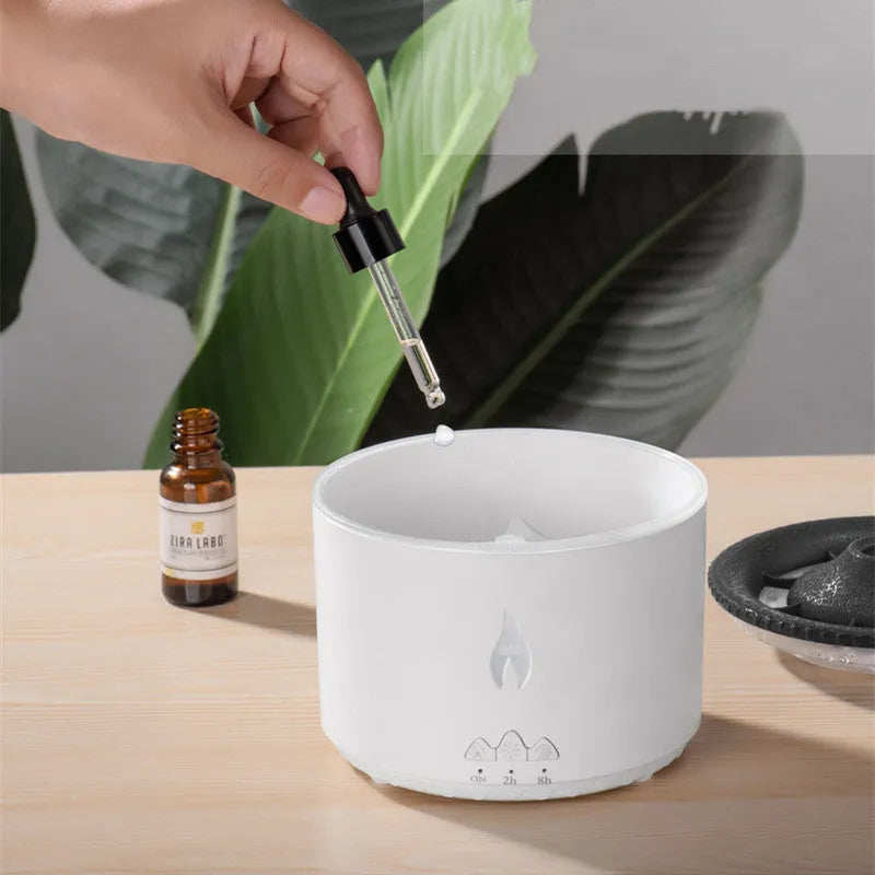 New two-color spray ring volcano humidifier in white, plastic construction, single fog outlet, timer function