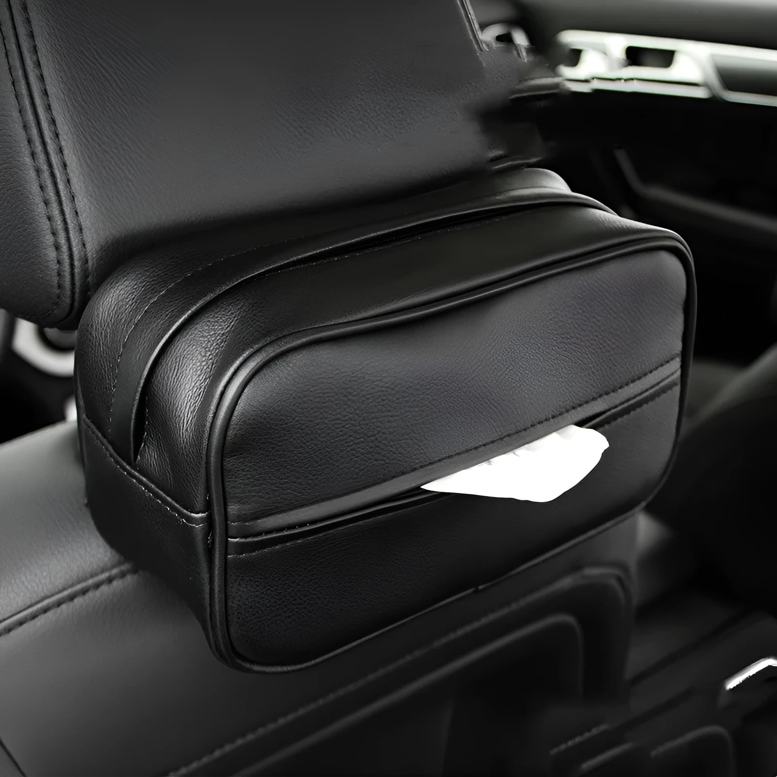 Black synthetic leather hanging storage box with car pumping paper bag dimensions 230mm x 110mm x 90mm