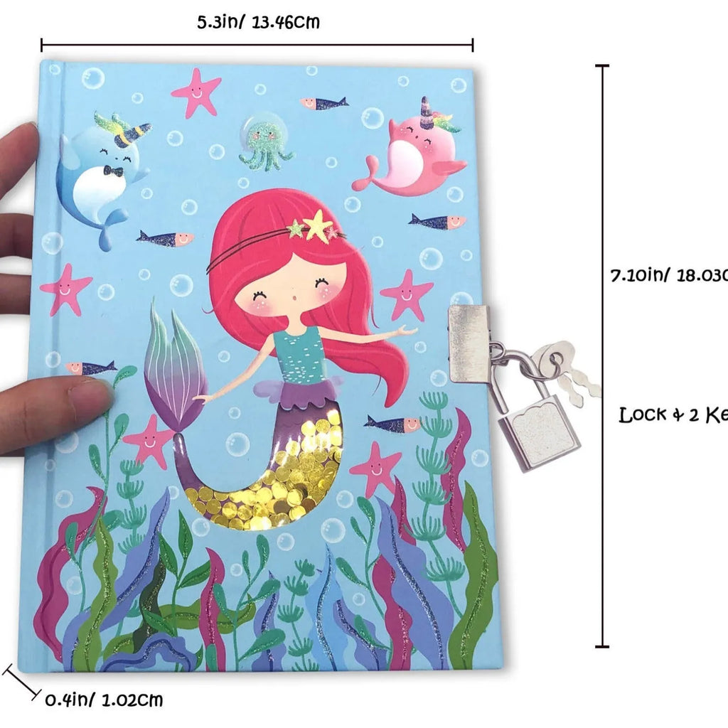 Children's mermaid printed notebook with lock, paper cover, 80 sheets, creative trend design