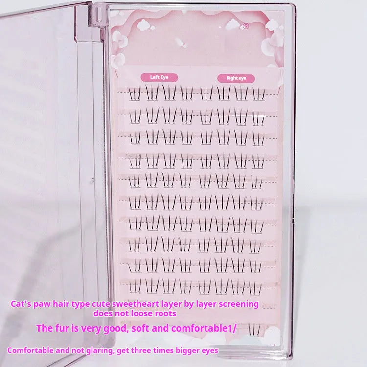 Kitten's Paw false lower eyelashes with 12 rows, sheer root, and pointed tails in 4mm, 5mm, and 6mm lengths.