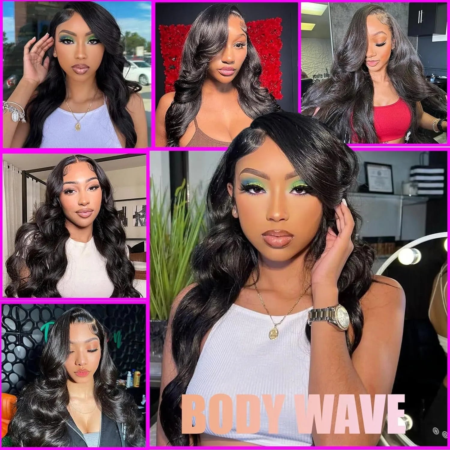 Black synthetic medium-long curly wig with lace front and heat-resistant fibres