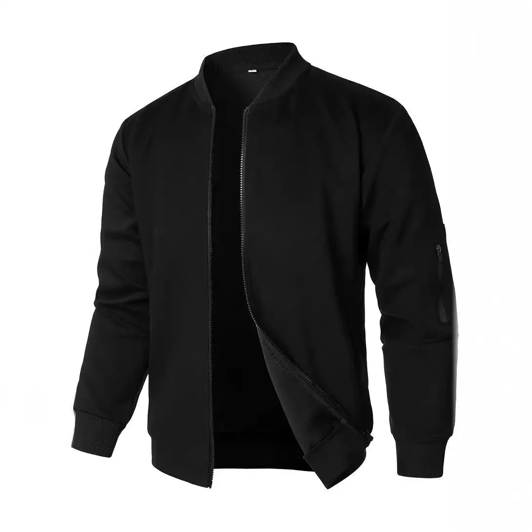 Men's loose fit cotton knitted jacket in grey, shown on a model.