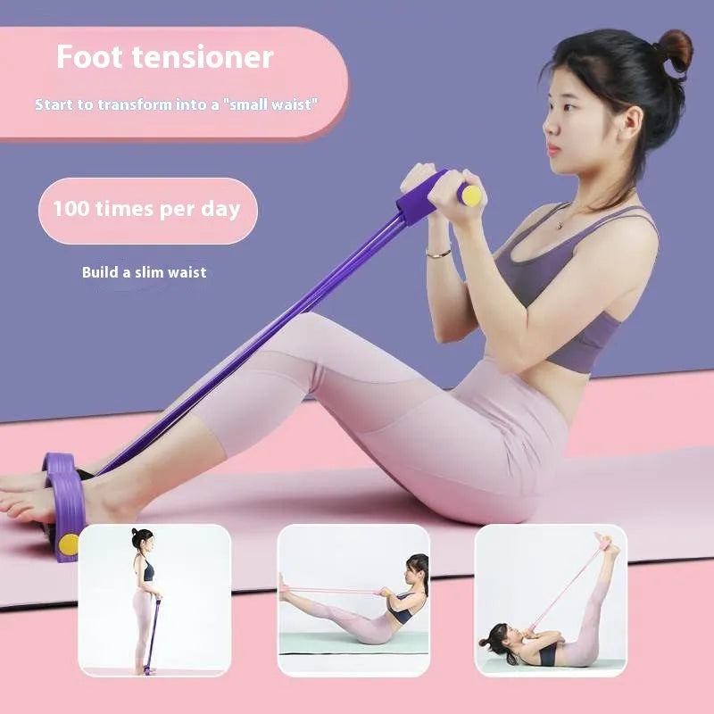 Yoga four piece set with leg stretching device, yoga ring, pedal tensioner and figure eight tension rope