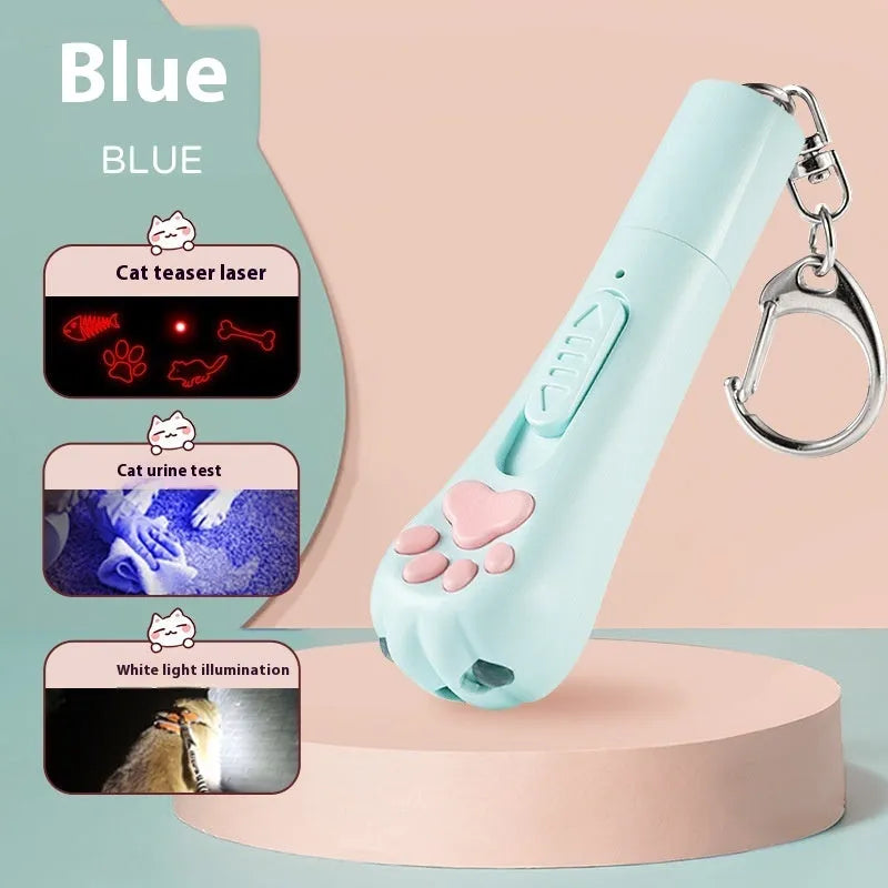 Plastic cat teasing wand with pen light attachment in cream white colour