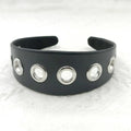 Black handmade artificial leather wide headband with punk style round and square rivets