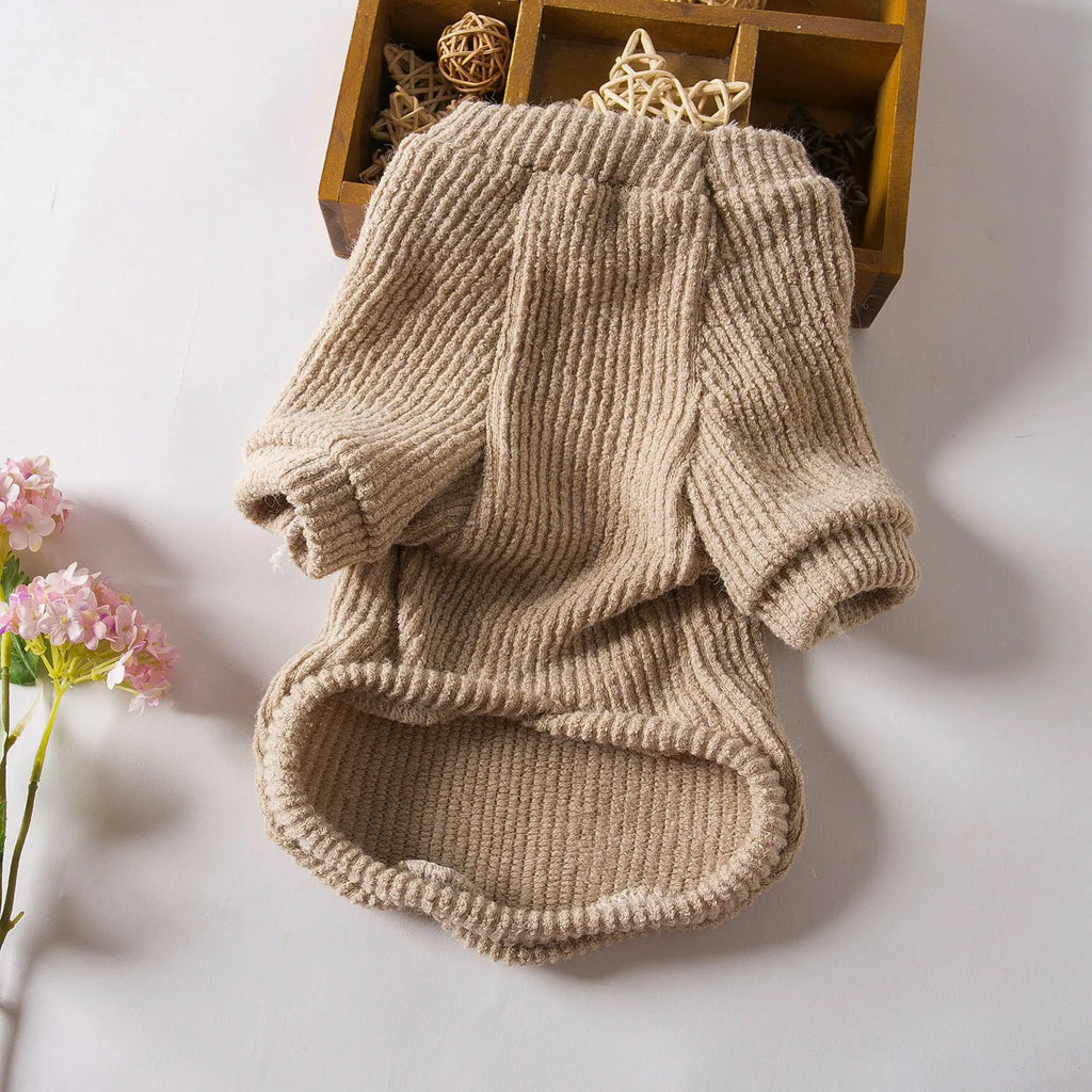 Brown cloth dog sweater pullover for small breed dogs on size chart