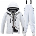 Blue and black unisex waterproof ski suit jacket and trousers for winter sports