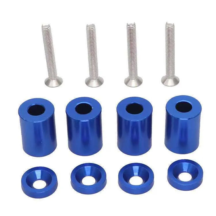 Aluminium alloy machine cover pad height sheet kit with screws, nuts, washers in red, blue, black colours.