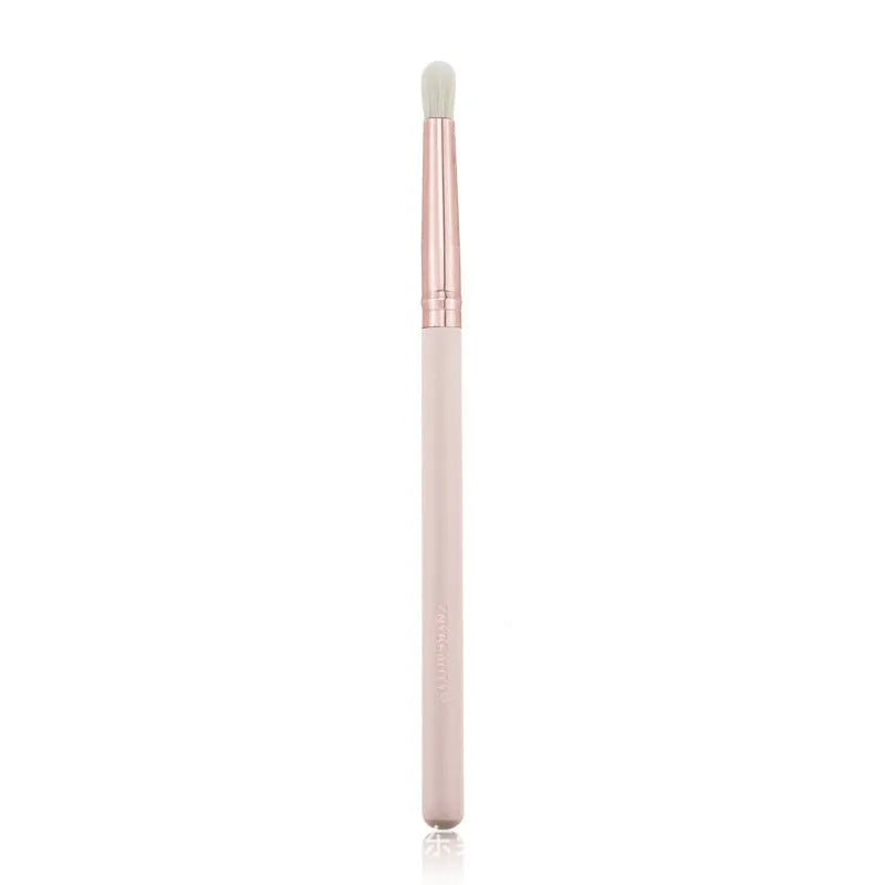 26 pink makeup brushes with wooden handles displayed in a PU storage case.