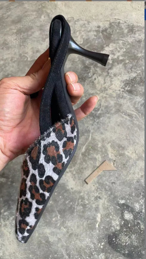 Women's leopard print pointed toe sandals in suede material available sizes 34 to 43