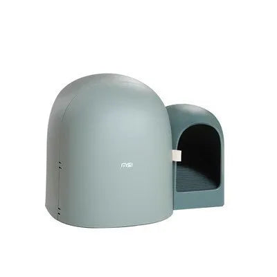 Oversized enclosed cat litter box in ABS plastic showing dimensions 67.7cm by 49cm by 50cm