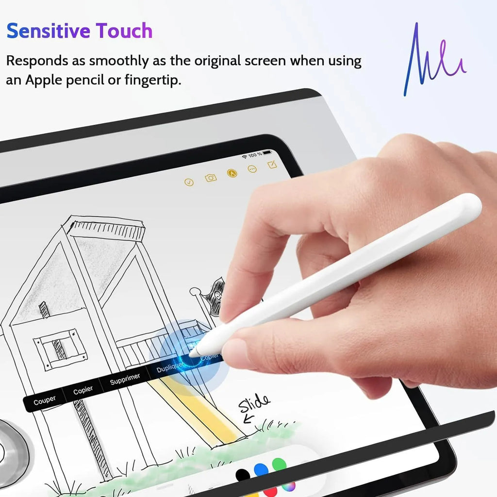 Magnetic iPad privacy film with storage clip for screen protection on various iPad models