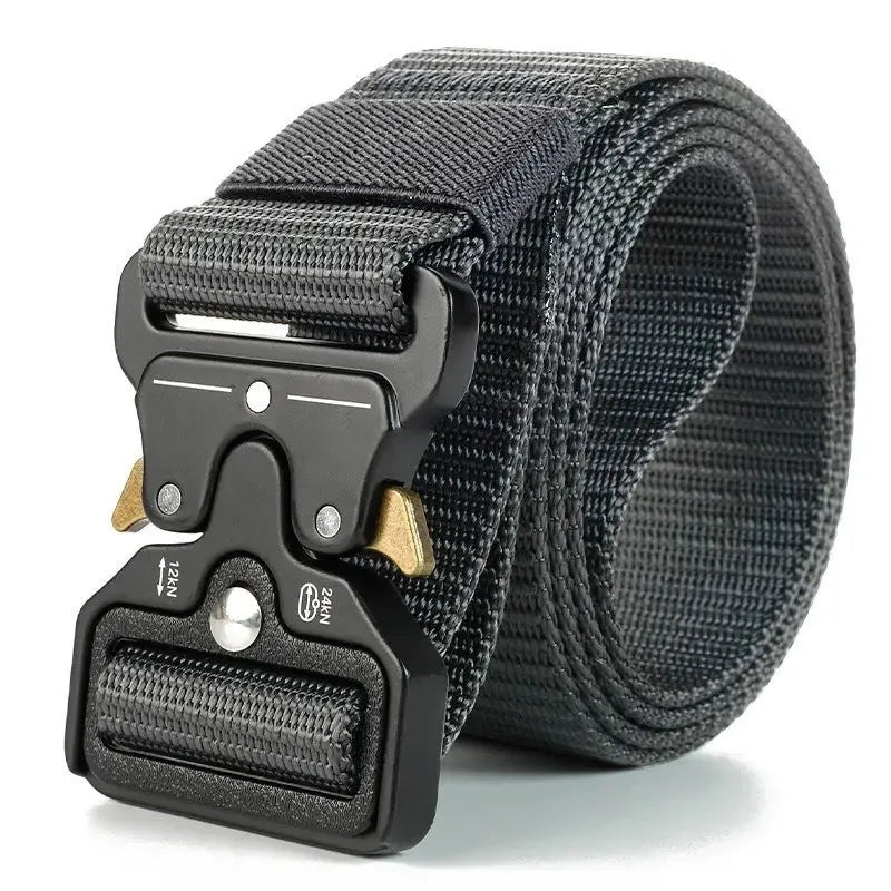 Men's thick canvas tactical belt with alloy quick-release buckle in five colour options