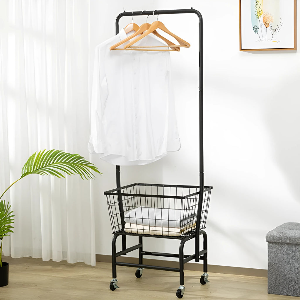 Single rod iron pulley storage car for wardrobe clothes organisation in white or black colour