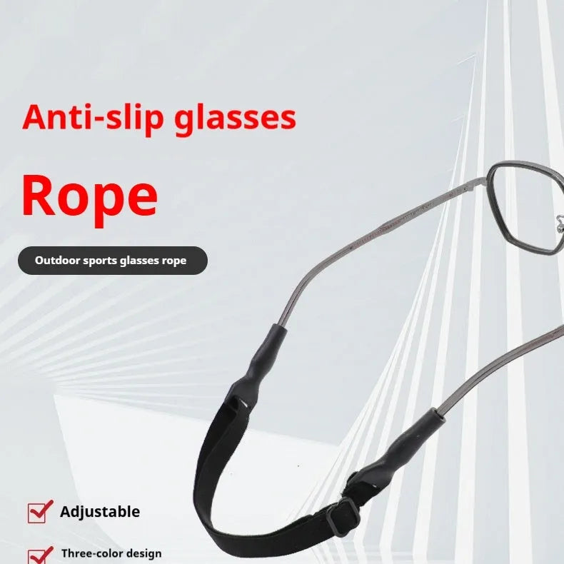 Black adjustable glasses cord with silicone earpiece attachments and fibre rope
