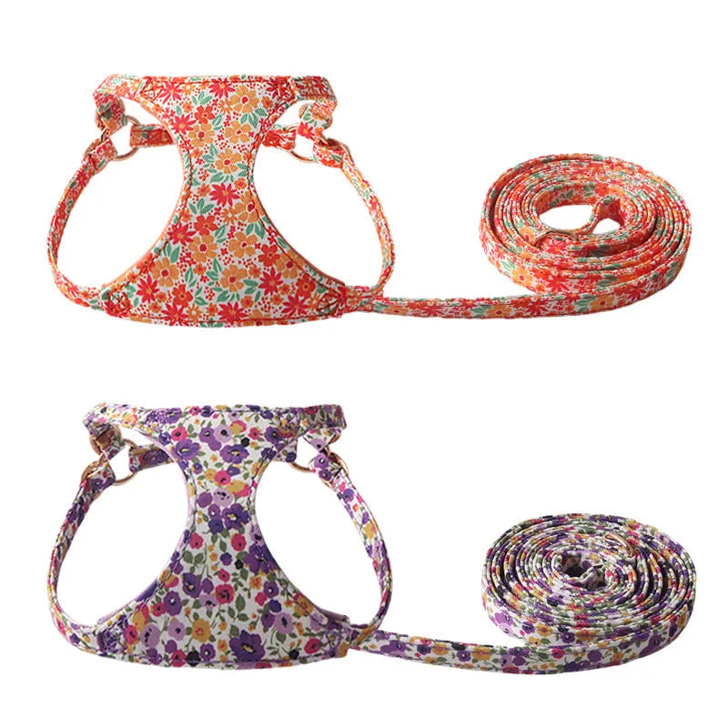 Cloth pet harness suit with leash in orange for small dogs and cats on white background