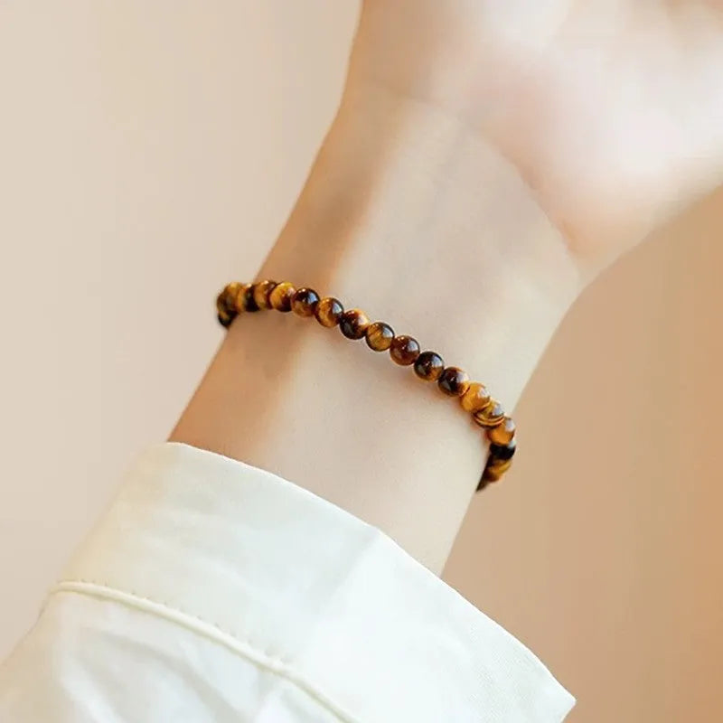 New Chinese style geometric tigereye bracelet showing manual craftsmanship and round element details