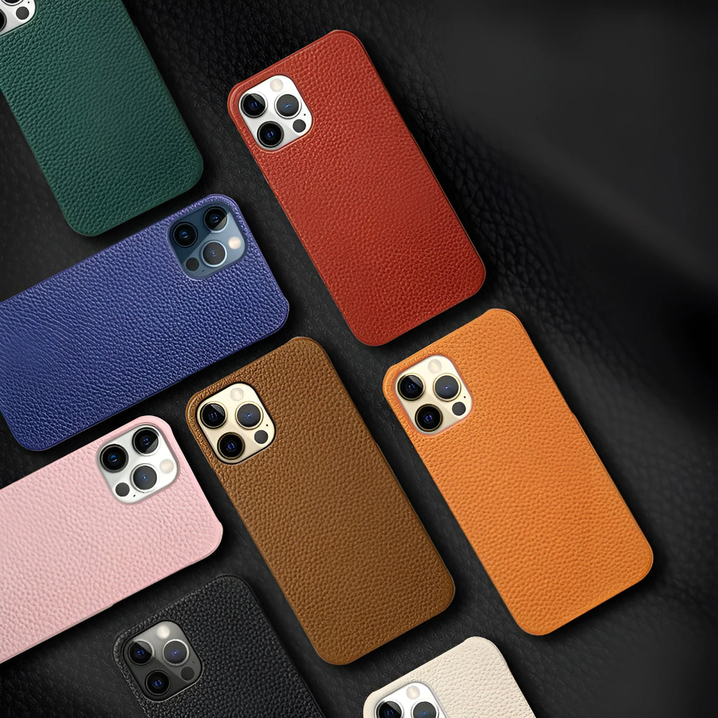 Genuine leather protective phone case for Apple iPhone in brown with anti-drop design