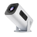 P330 black and white portable mini projector on a table with remote control.