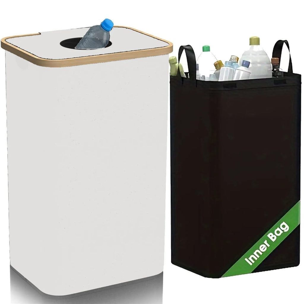 Black bamboo storage basket with removable lid and double inner pockets for home organisation