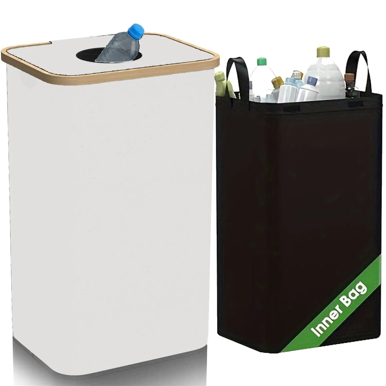 Black bamboo storage basket with removable lid and double inner pockets for home organisation