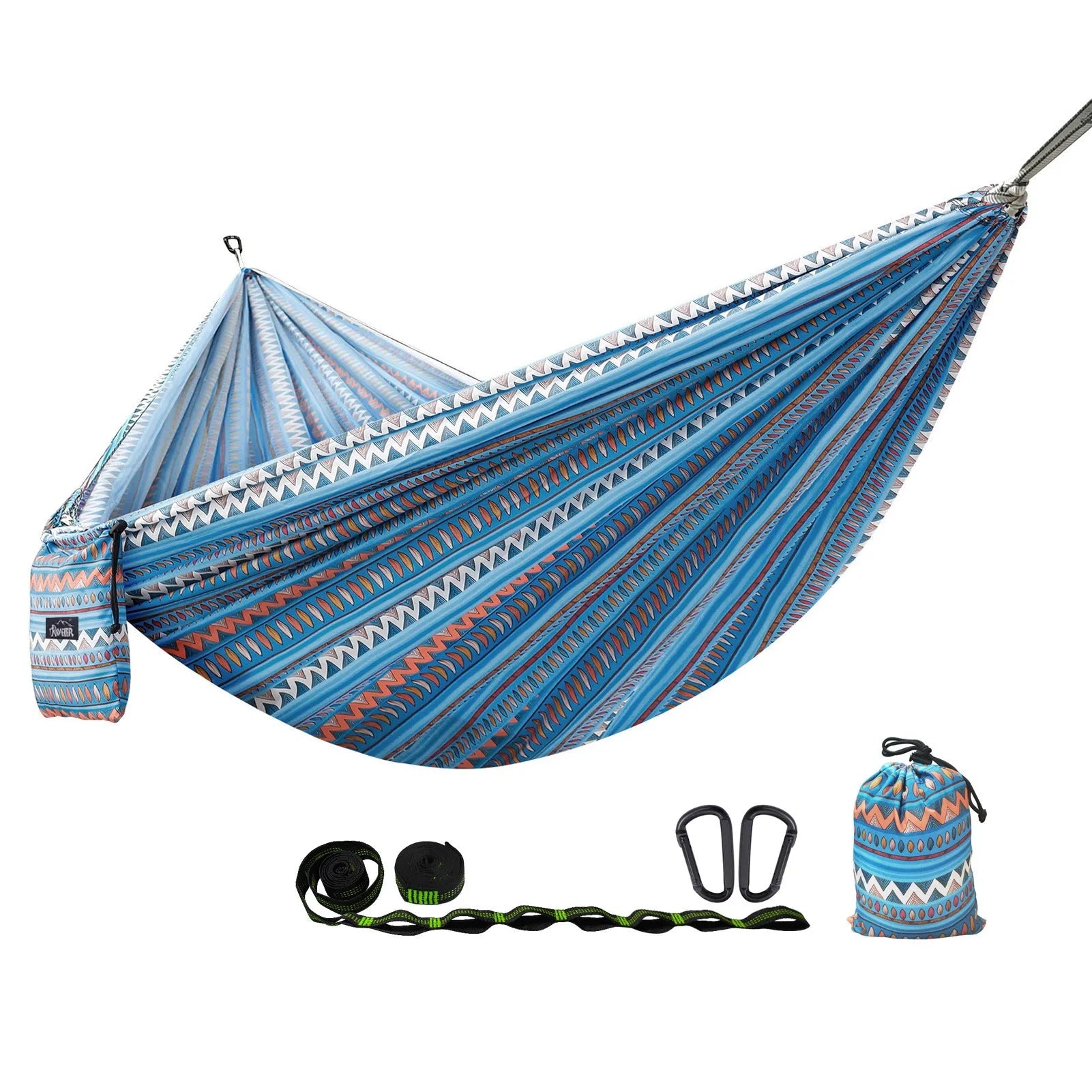 Parachute cloth printing park camping hammock in bohemian yellow and blue, 260x140cm, 200kg load capacity