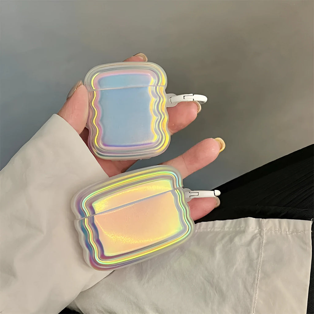 Silicone AirPods case with magic laser holographic colour and ring attachment