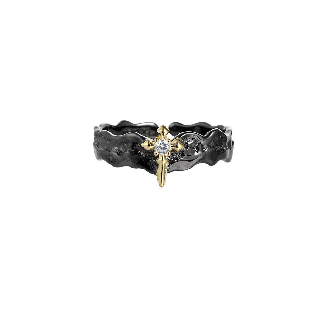 Princess Knight adjustable silver couple ring with white gold or black gold electroplated finish.